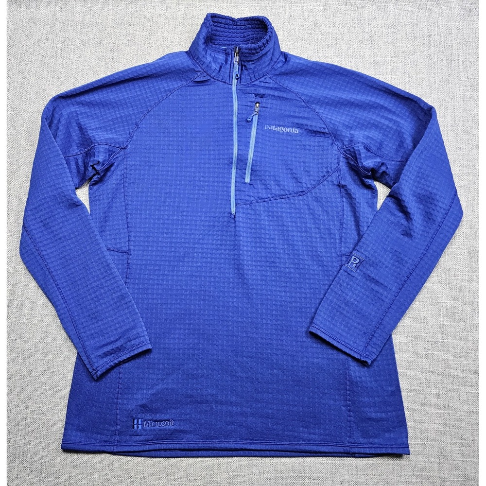 Patagonia Pullover Womens Large Blue 1/4 Zip Grid Fleece Microsoft Synnex Logo